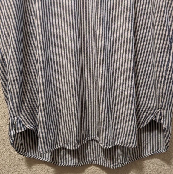 Gap Blue Striped Short Sleeve Belted Button-Up Midi Shirt Dress Preppy Nautical - Picture 9 of 11